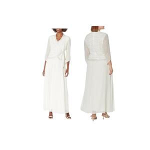 NWT J Kara Women's Petite Long 3/4 Sleeve V-Neck Beaded Dress Size 14